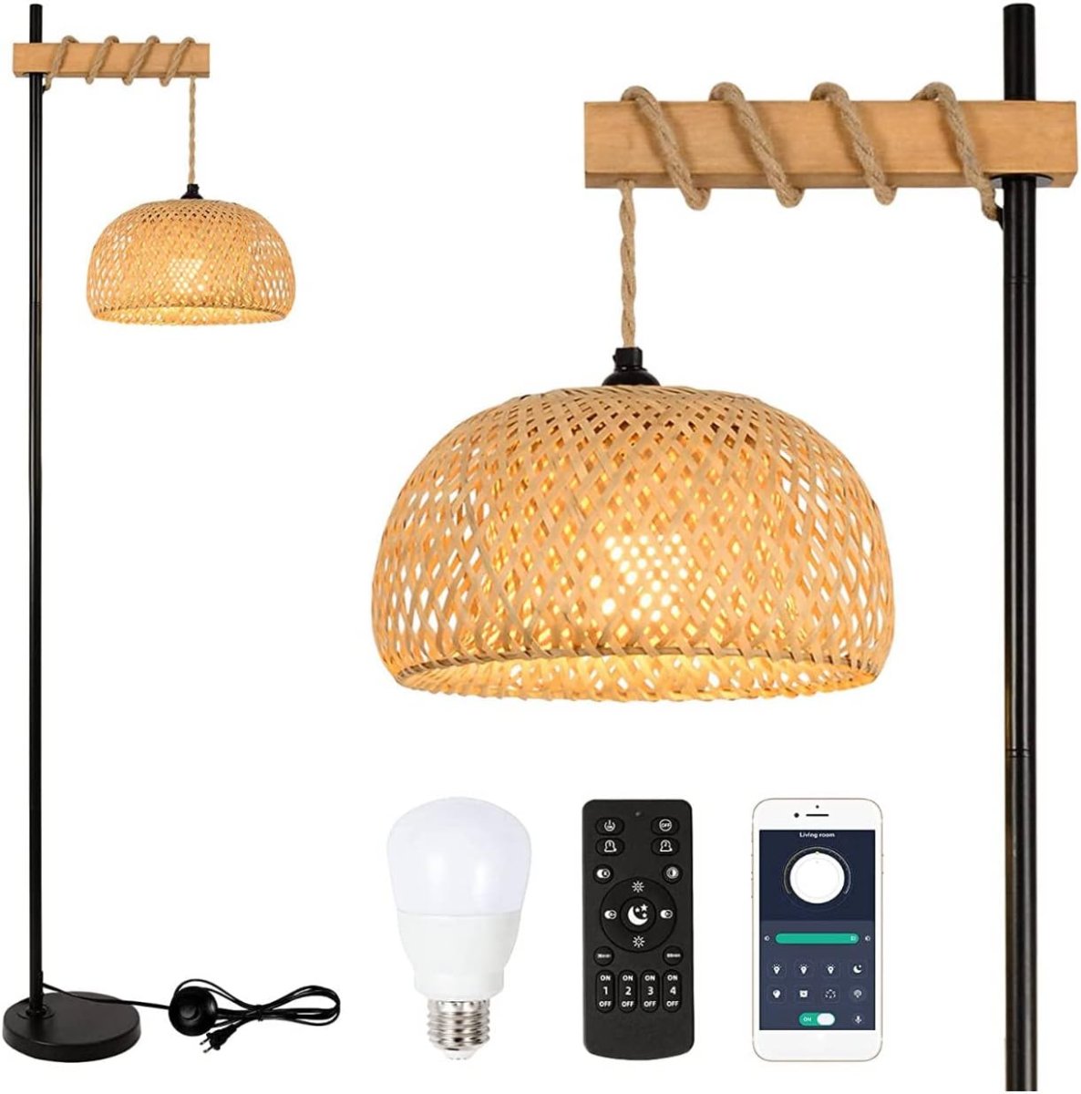 Rayofly vintage puinen lattiavalaisin kaukosäätimellä ja LED-polttimolla, sovellusohjaus