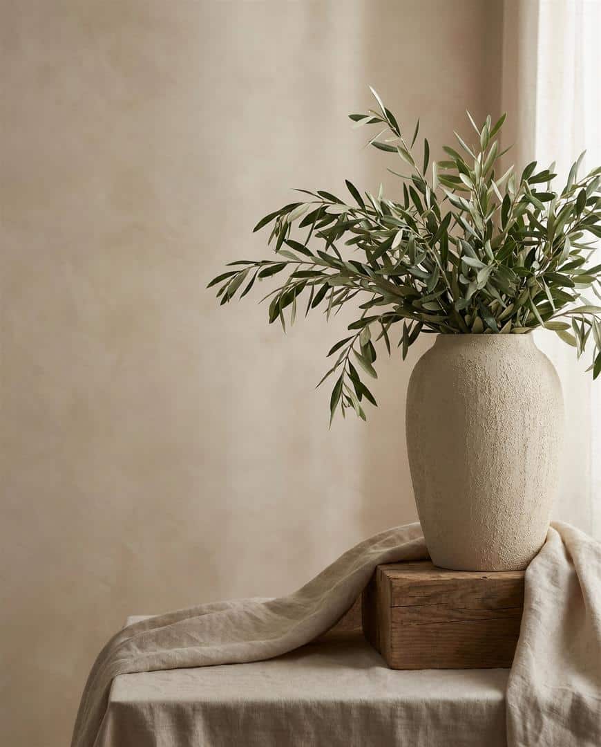 Linjakas saviruukku beige, medium